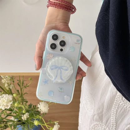 【貝殻モチーフ×夏の海デザイン】シェル＆スターフィッシュ付きクリアケース｜iPhone対応 #250514