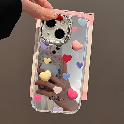 【ハートシリーズ】カラフルハート ミラー加工 かわいい スマホケース｜iPhone対応 #251005