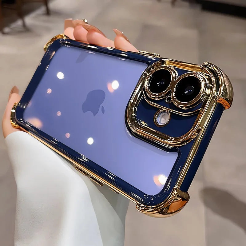 透明感×高級感 ゴールドフレーム iPhoneケース｜ 耐衝撃 レンズ保護