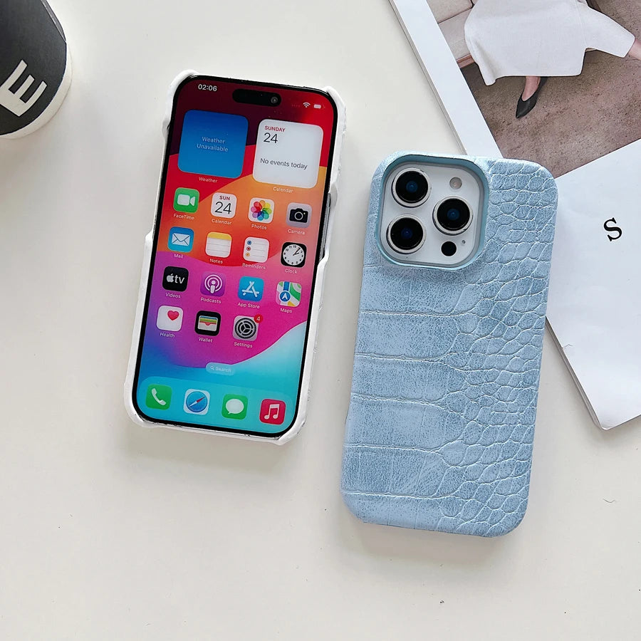 クロコ型押し iPhoneケース｜レザー調・シンプルデザイン #260106