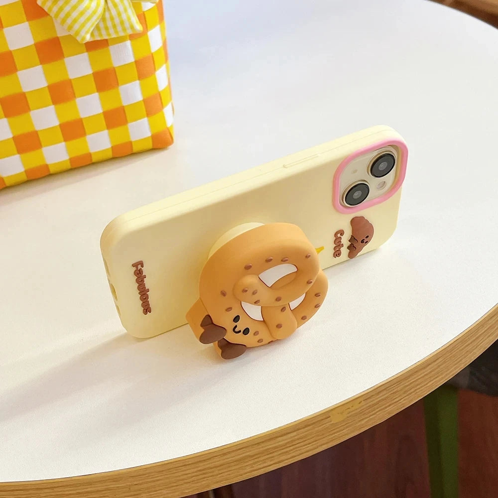 【ぷっくり3Dシリーズ】ドーナツ×プリン×プレッツェル 立体スイーツ ポップソケット スマホケース｜iPhone対応 #250212