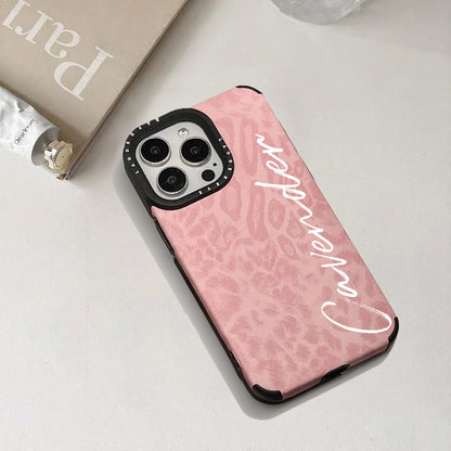 【カスタムシリーズ】ピンクレオパード ヒョウ柄 縦書き名入れ ソフトスマホケース｜iPhone対応 #240722