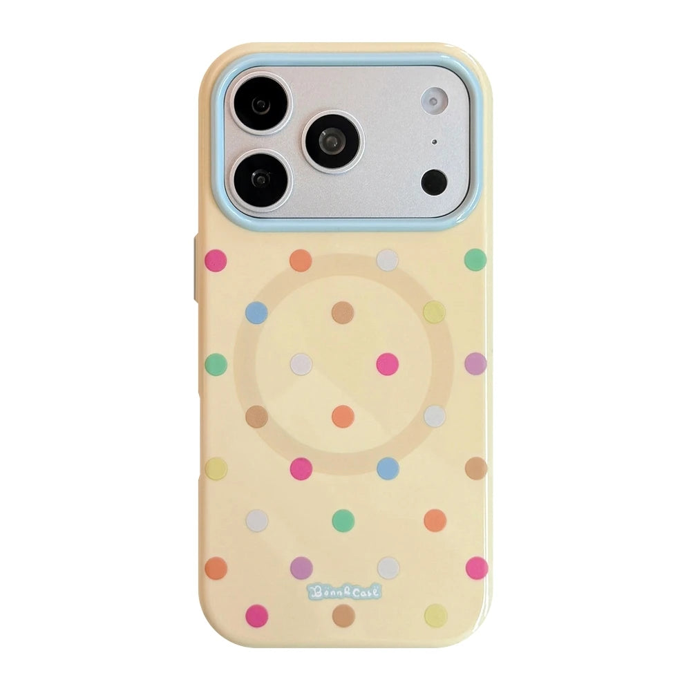 【マグネット内蔵】スターモチーフグリップ付きドット柄 iPhoneケース カラフル PCA #261216