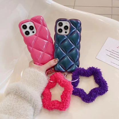 【もこもこスターストラップ】立体ダイヤ風 キラキラ光沢 スマホケース｜iPhone対応 #250926