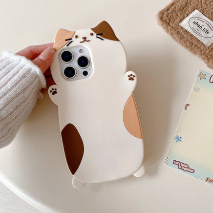 【猫耳シリーズ】三毛猫 肉球 立体キャットiPhoneケース｜マットTPU #240211