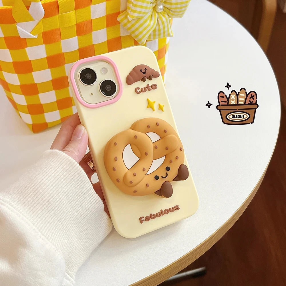 【ぷっくり3Dシリーズ】ドーナツ×プリン×プレッツェル 立体スイーツ ポップソケット スマホケース｜iPhone対応 #250212
