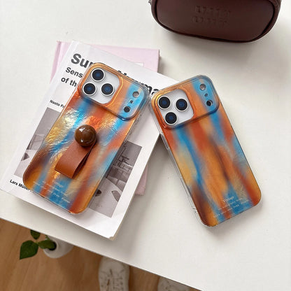 【アートマーブルグリップ】オレンジ×ブルー メタリックマーブル スマホケース｜iPhone対応 #250213