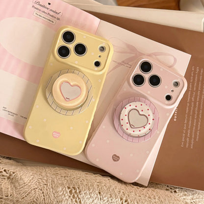 ハートミラーグリップ 水玉 ドットデザイン iPhoneケース｜マグネット内蔵 #240101