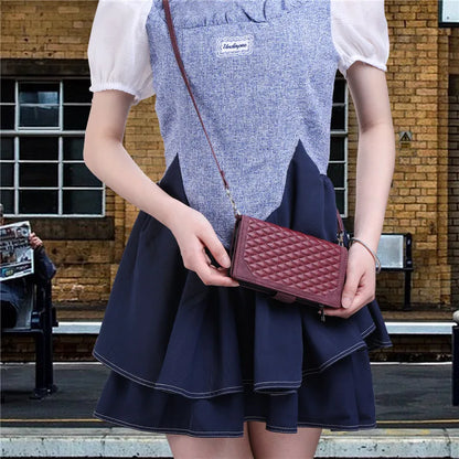 【ブックスタイル】キルティング レザー 手帳型 ウォレット iPhoneケース｜ショルダーストラップ付き #240127