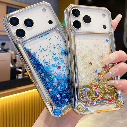 【流れるシリーズ】グリッタージュエル リキッド スパークル スマホケース｜キラキラハート入りデザイン｜iPhone対応 #241124