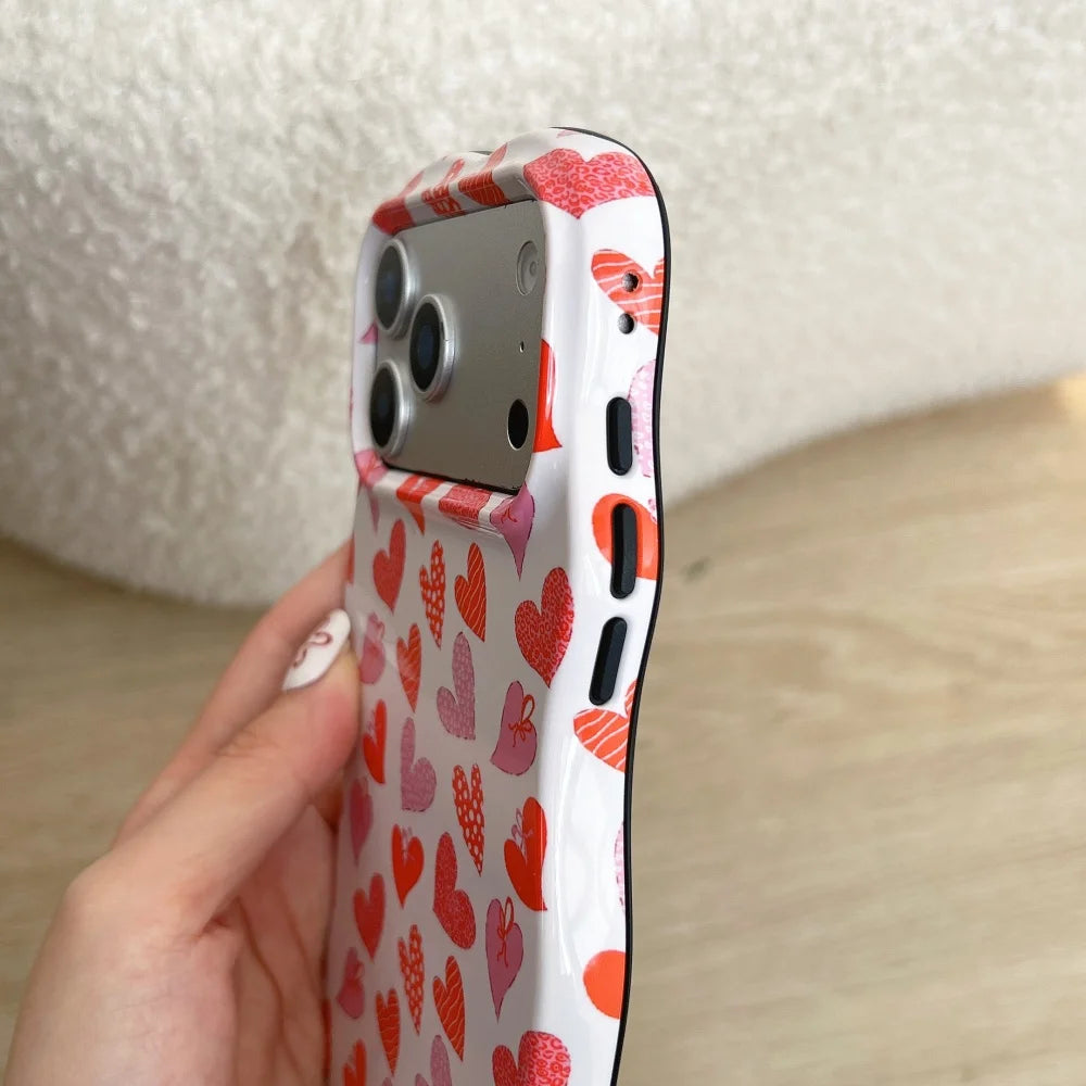 ハート総柄 格子チェック柄 iPhoneケース｜ウェーブフレーム #240310