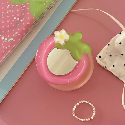 ストロベリードット ミラーグリップ付き iPhoneケース｜いちごイラスト・3Dフルーツグリップ #240429