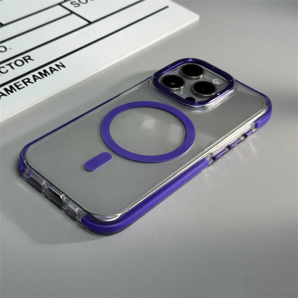 【クリアケース】透明 クリアバンパー iPhoneケース MagSafe対応 カラー縁取り 耐衝撃 スマホケース｜iPhone対応 #250406