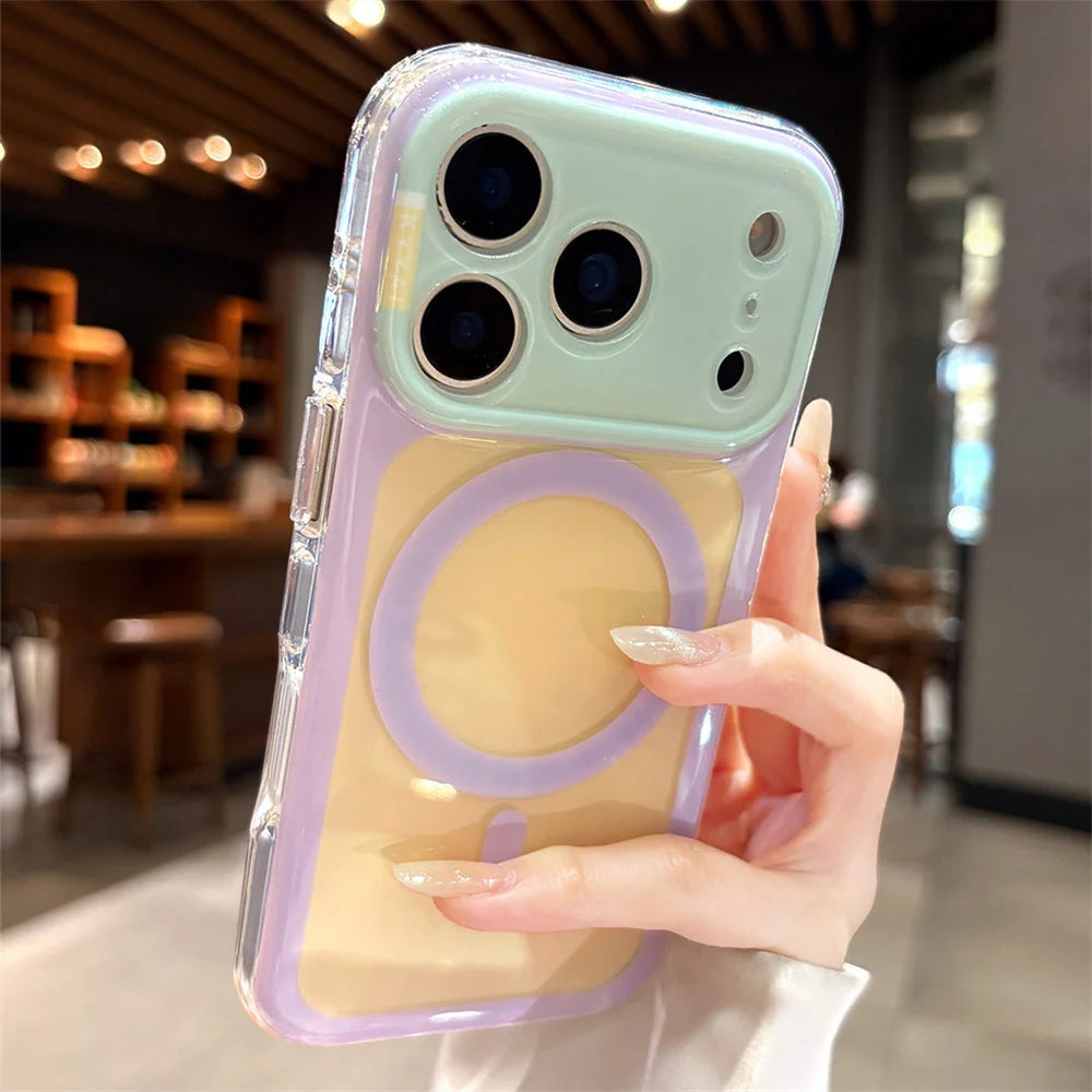 キャンディカラー バイカラーフレーム Magnet内蔵 クリア iPhoneケース｜ポップ・爽やか #260059