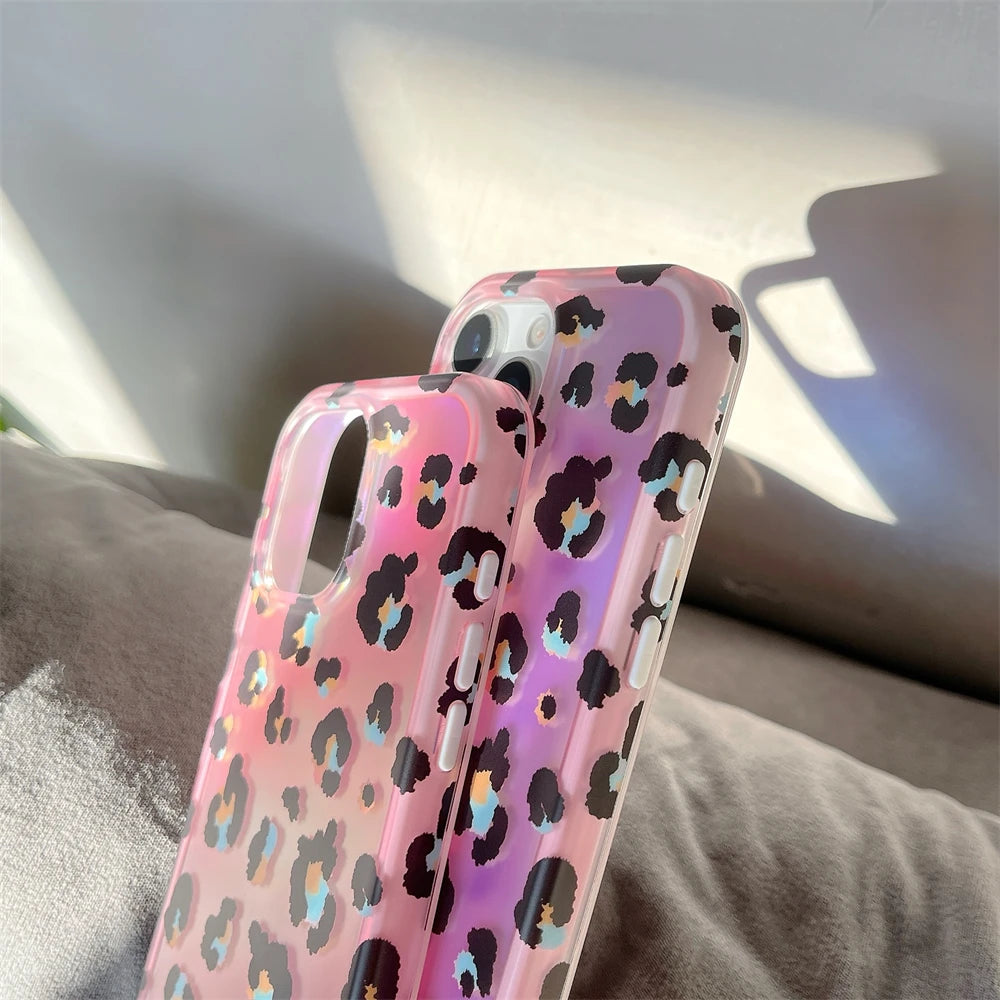 レオパードグラデーション iPhoneケース｜ヒョウ柄 オーロラカラー・トレンドデザイン #240317