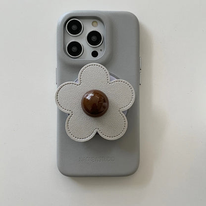 【フラワーポップ】レザー調 立体フラワー モチーフ付き スマホケース｜iPhone対応 #250423