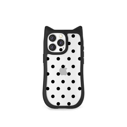 【猫耳シリーズ】ハートドット クリア iPhoneケース｜水玉 クリアケース #240220