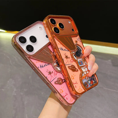 キラキラ流れるグリッター ラメ スペースアストロ 宇宙飛行士 iPhoneケース  #240418