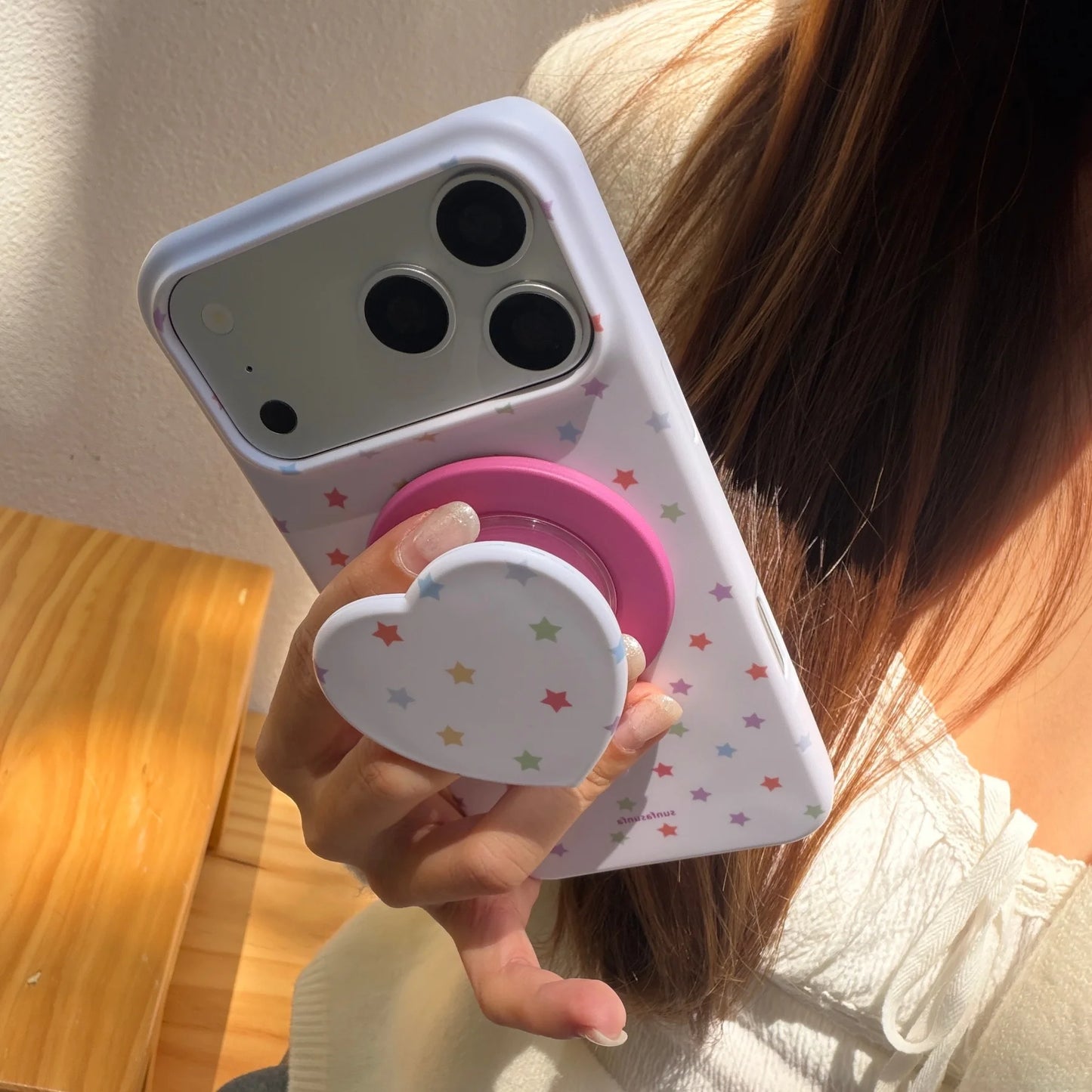 カラフルスター ハートグリップ付き Magnet内蔵 iPhoneケース #260614