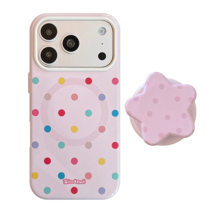 【マグネット内蔵】スターモチーフグリップ付きドット柄 iPhoneケース カラフル PCA #261216