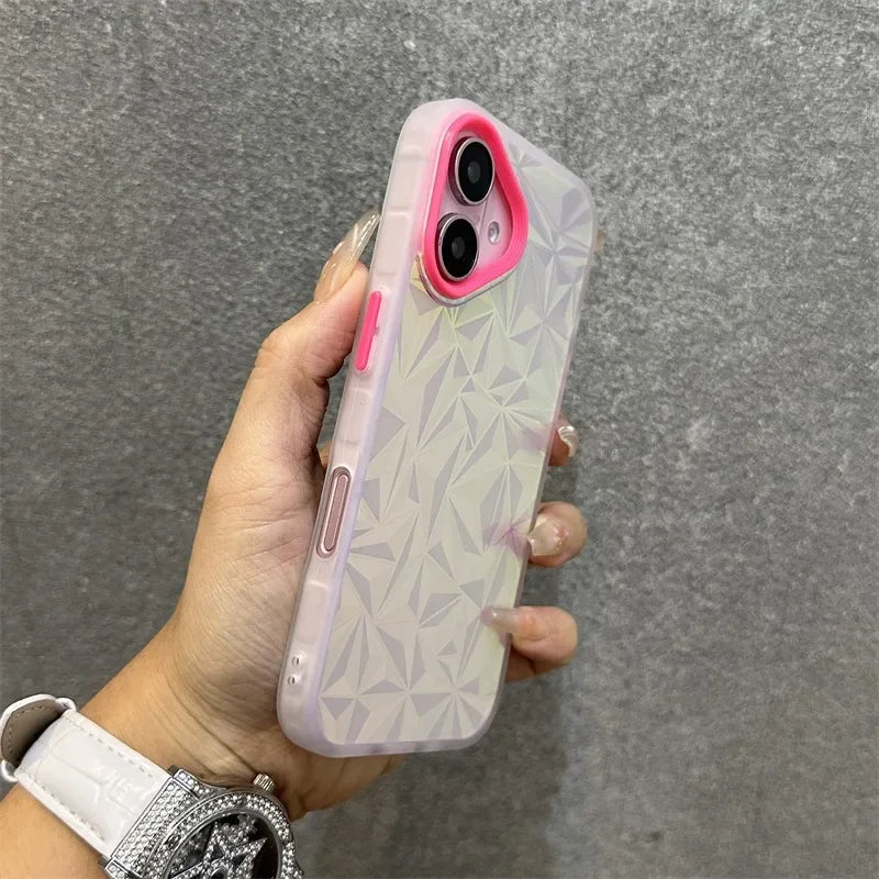 【キラキラシリーズ】幾何学模様 ホログラムデザイン ストラップ付きスマホケース｜iPhone対応 #251012