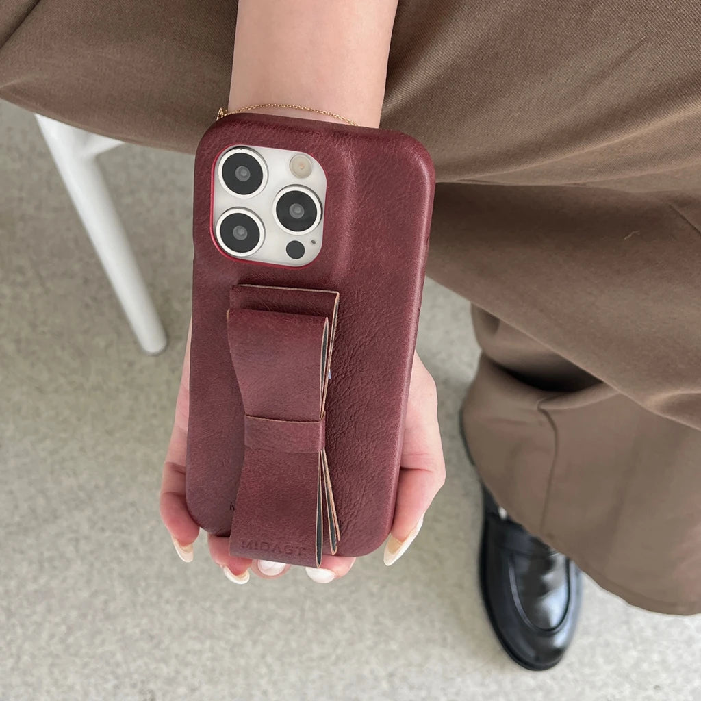 【ヴィンテージクラシカルリボン】レザーリボン×クラシックカラー スマホケース｜iPhone対応 #241222