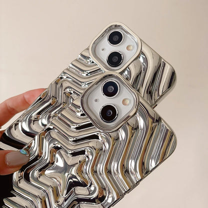 【スターモチーフ】立体デザイン × シルバーカラー スマホケース｜iPhone対応 #250602
