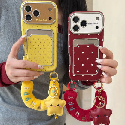 水玉 ドット柄 iPhoneケース｜もこもこスター ハンドルチャーム付き #240526