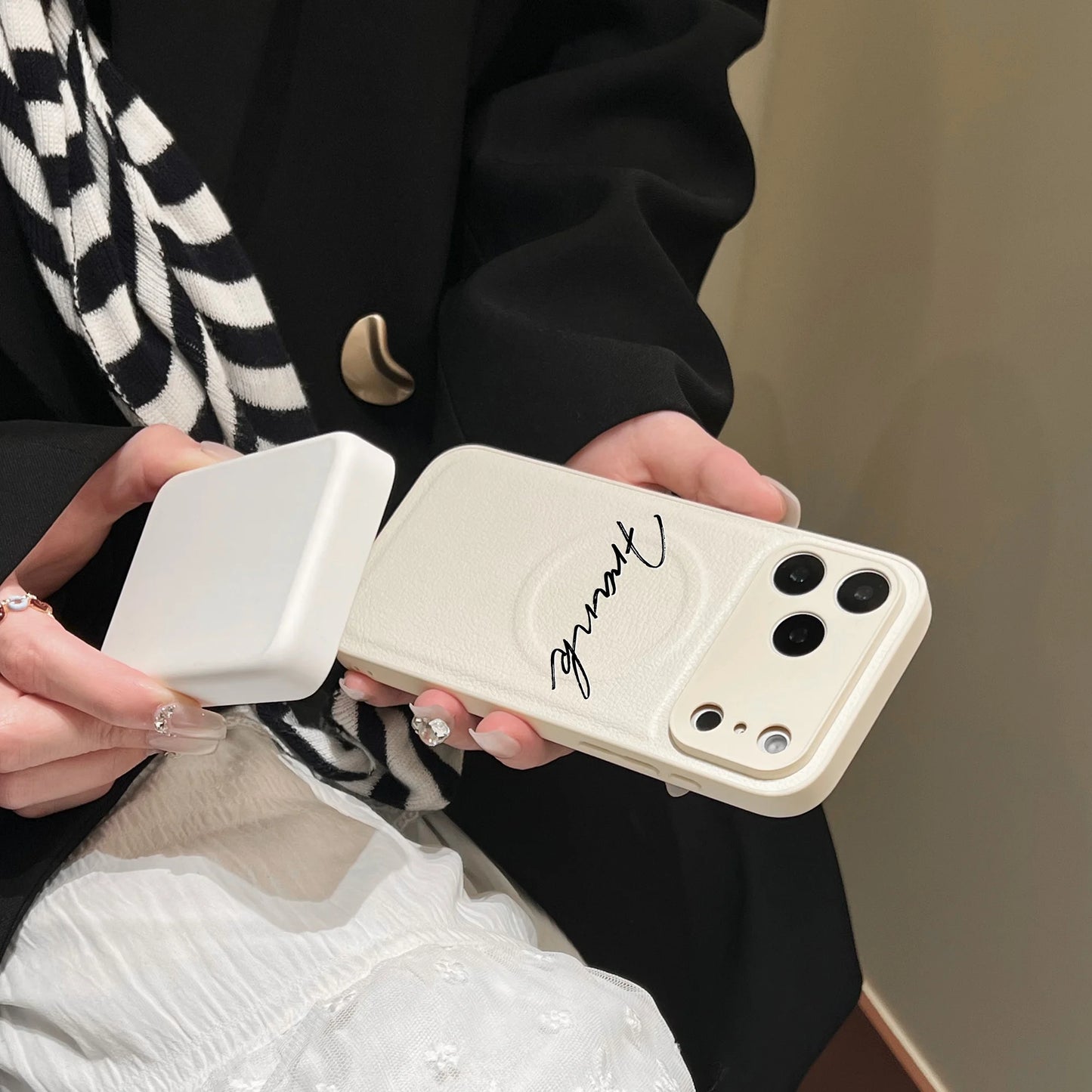 【カスタムシリーズ】名入れ レザー調 マグネット対応 スマホケース｜iPhone対応 #240725