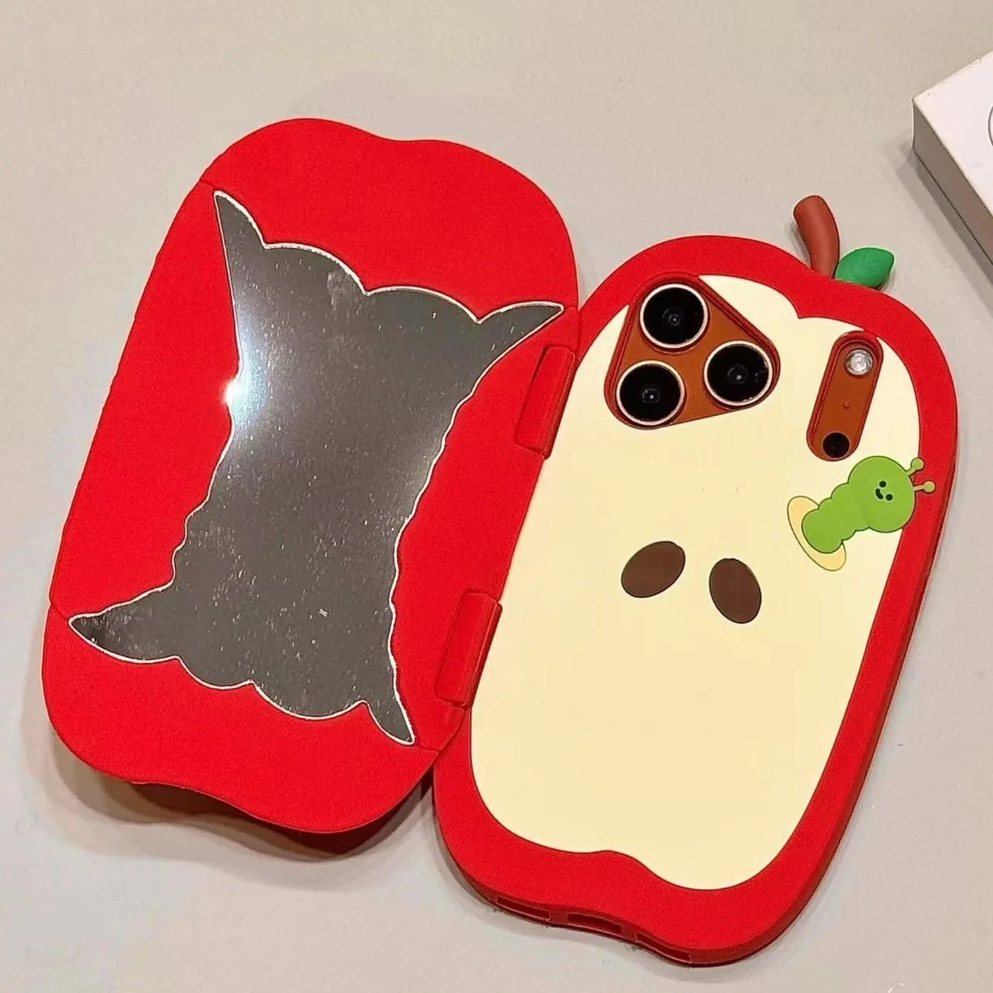 【アップルミラー】りんご型 ミラー付き 立体デザインスマホケース｜iPhone対応 #240612