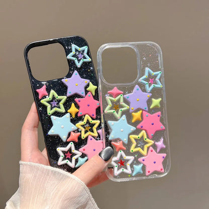 【立体スター柄】ポップで映えるクリアケース｜iPhone対応 #250522