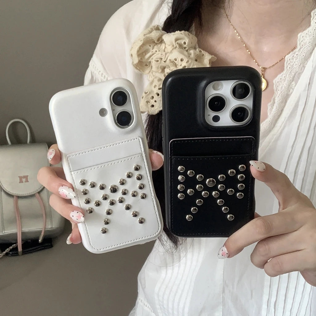 【ビジュースタッズリボン】ポケット付きクールデザインケース｜iPhone対応 #250717