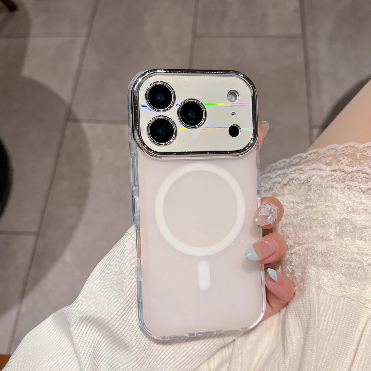 オーロラカラー メッキレンズフレーム Magnet内蔵 クリア iPhoneケース｜きらめき・上品 #260060