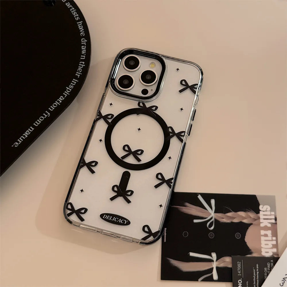 リボンモチーフ iPhoneケース｜クリアデザイン・グリップ付き #240606