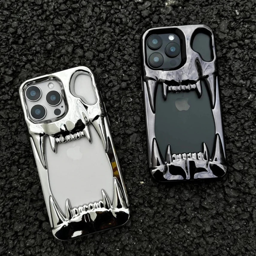 【メタリックファング】立体キバ × ミラーメタル スマホケース｜iPhone対応 #240812