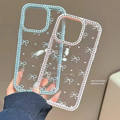 【プチリボン柄】ラインストーンフレーム キャンディーカラー クリアケース｜iPhone対応 #250527