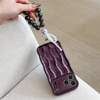 【ウェーブフレーム】パールチャーム付き スマホケース｜iPhone対応 #241217