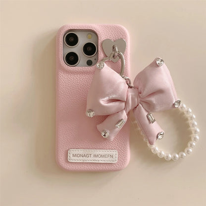 【パールビッグリボン】リボンモチーフ×パールチェーン スマホケース｜iPhone対応 #240802