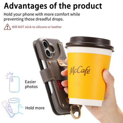 【ブックスタイル】キーリング付き レザー調 財布一体型 手帳型 iPhoneケース｜ファスナー収納・多色展開 #240128