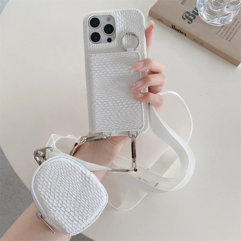 【スネークシリーズ】ヘビ柄 高見え ショルダーストラップケース ＋ カード収納 ミラー ミニポーチ #240916