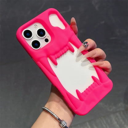 【ワイルドファング】ネオンイエロー・ピンク × 立体キバ クリアバンパー スマホケース｜iPhone対応 #240813