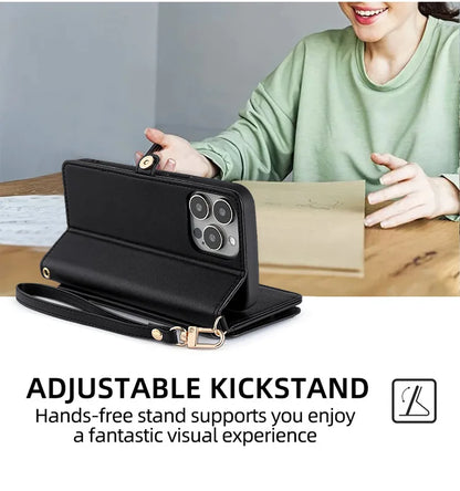 【ブックスタイル】シンプル レザー調  手帳タイプ iPhoneケース ストラップ付き #240124