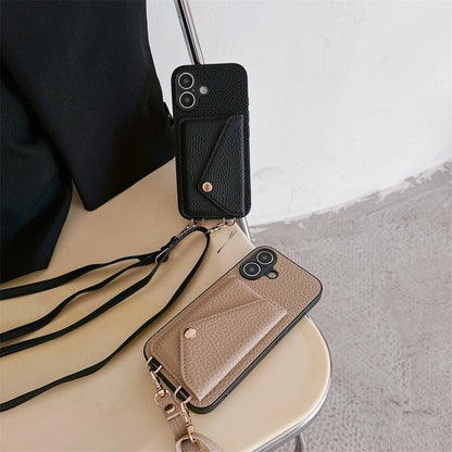 【スナップ付き×ストラップ対応】高見えレザー風スマホケース｜iPhone対応 #250516