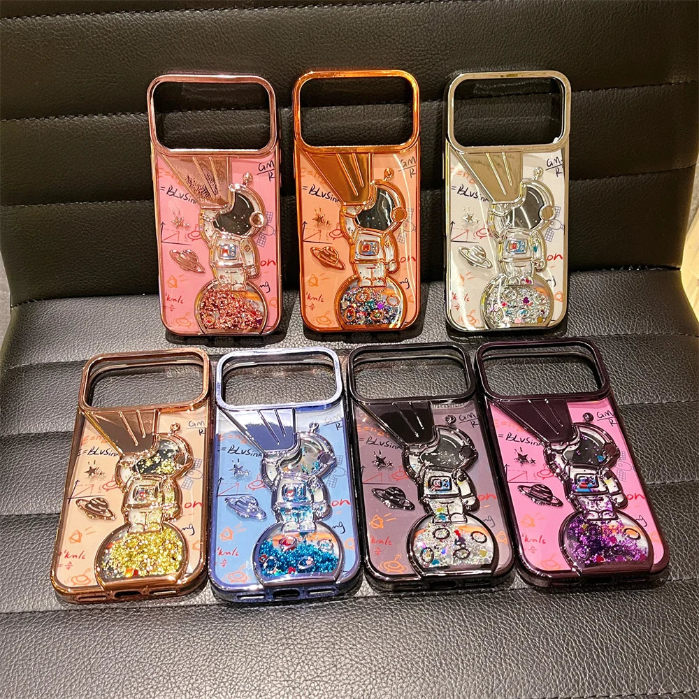 キラキラ流れるグリッター ラメ スペースアストロ 宇宙飛行士 iPhoneケース  #240418