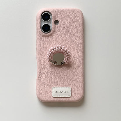 【レザー調】カラー ビーズ リング スタンド付き スマホケース｜iPhone対応 #250421