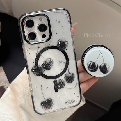 【Magnet対応】ブラックチェリー × 透明フレームケース｜iPhone対応 #240827