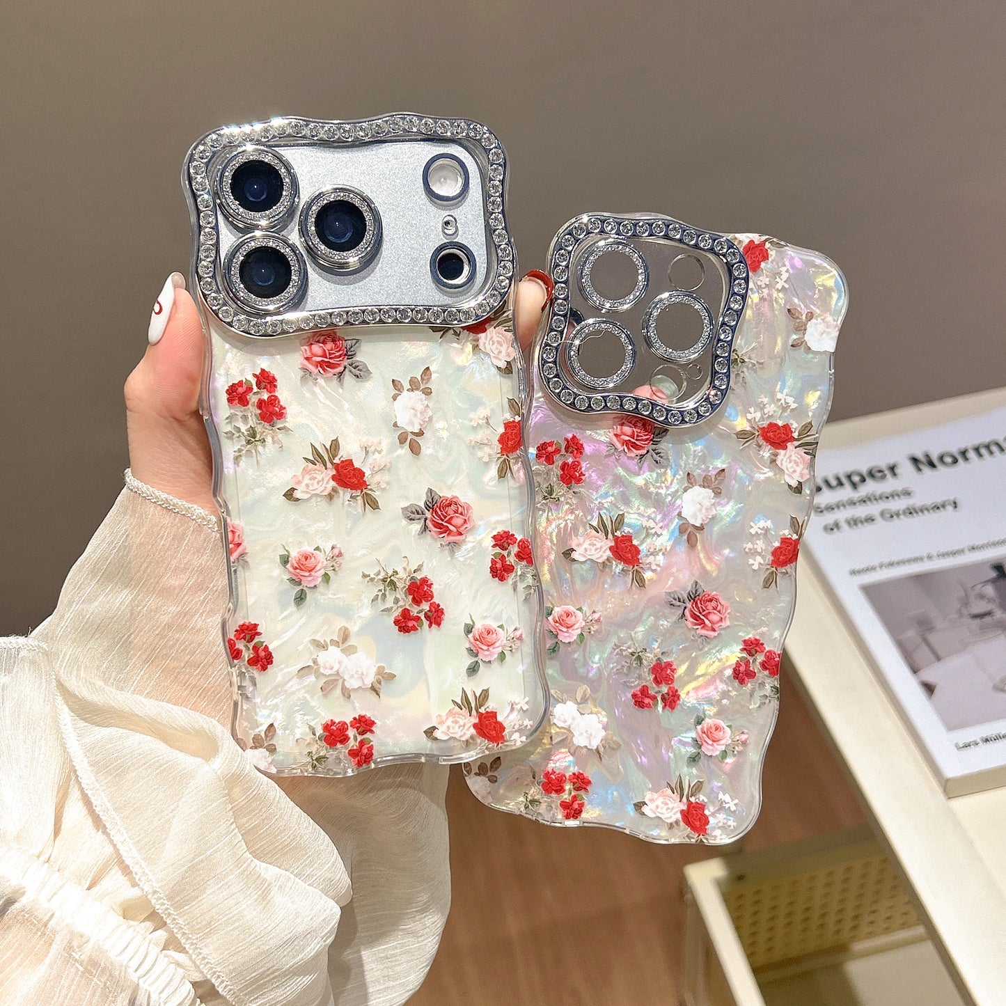 シェルフラワー ローズ ウェーブフレーム iPhoneケース #240319