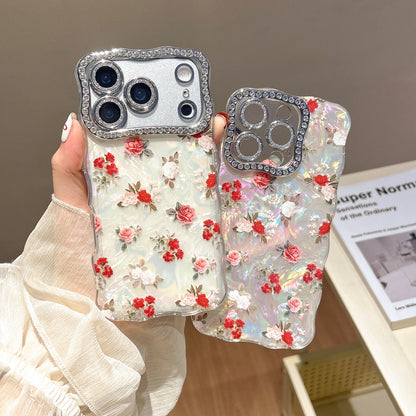 シェルフラワー ローズ ウェーブフレーム iPhoneケース #240319