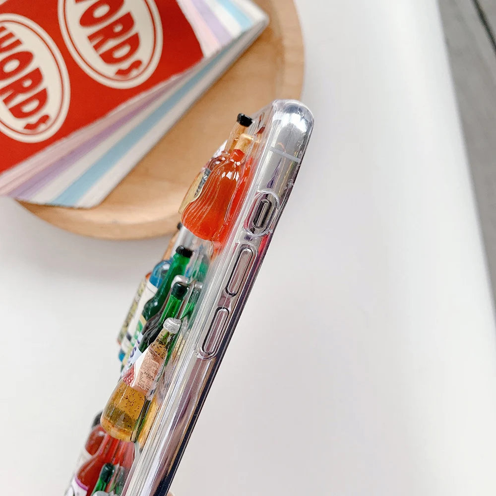 ミニボトルモチーフ iPhoneケース｜立体デザイン・ユニーククリアケース #240409