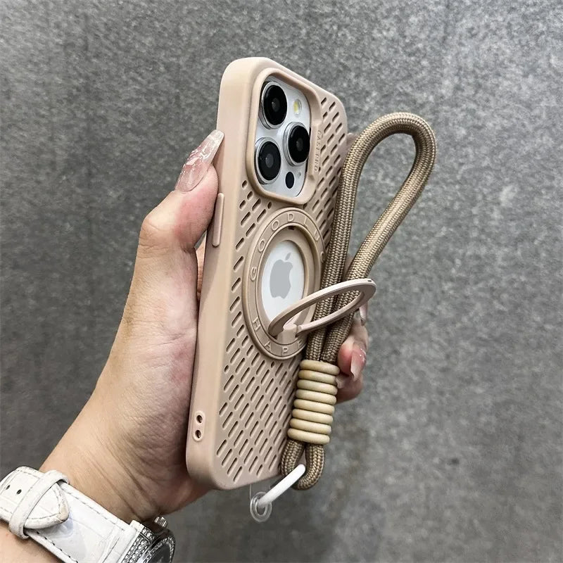 耐衝撃 iPhoneケース ロープストラップ付き マグネット対応 落下防止 スポーツ風デザイン シリコンケース ｜iPhone対応 #250410